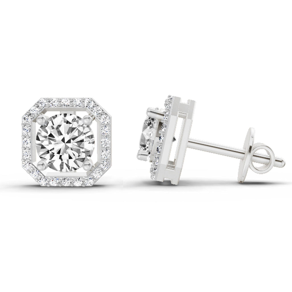 Refined Round Halo Diamond Stud Earrings