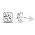 Refined Round Halo Diamond Stud Earrings