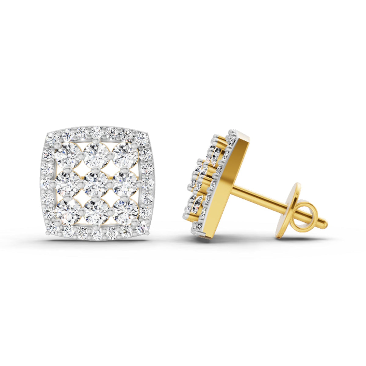 1 Carat Round Halo Stud Earrings 14K