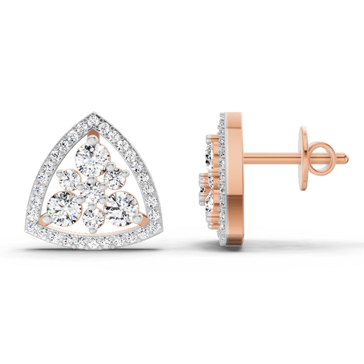 Gleaming Triangle Halo Diamond Stud Earrings