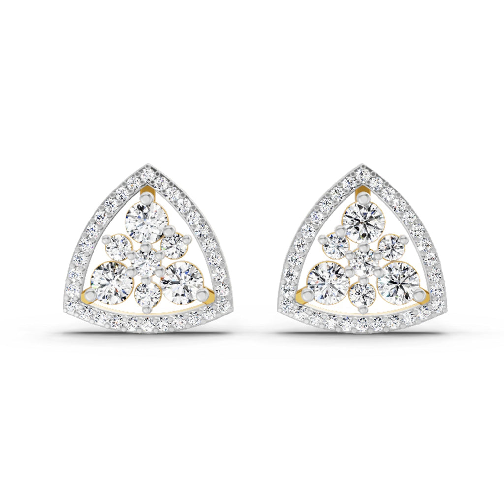 0.77 Carat Round Triangle Halo Stud Earrings 14K