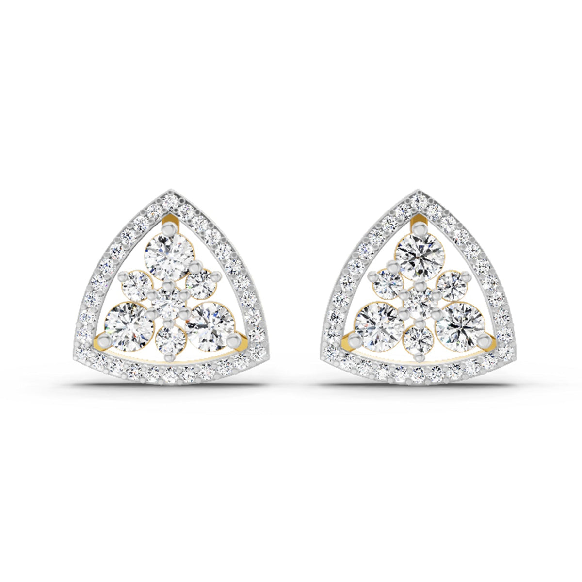 0.77 Carat Round Triangle Halo Stud Earrings 14K
