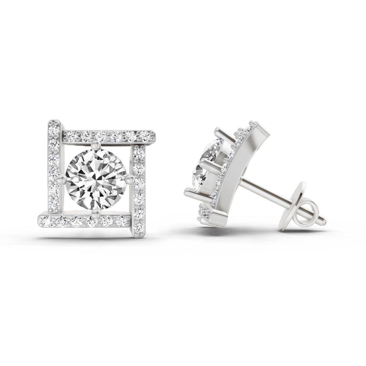 Refined Round Halo Diamond Earrings