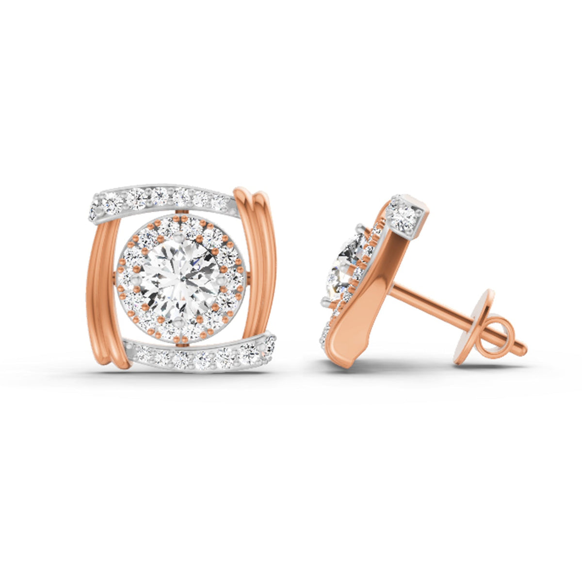 Classic Round Halo Diamond Stud Earrings