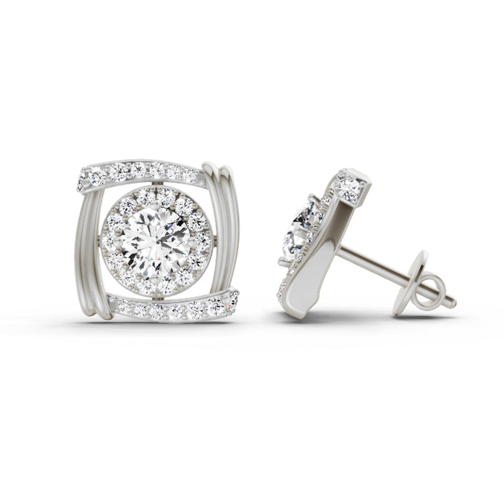 Classic Round Halo Diamond Stud Earrings
