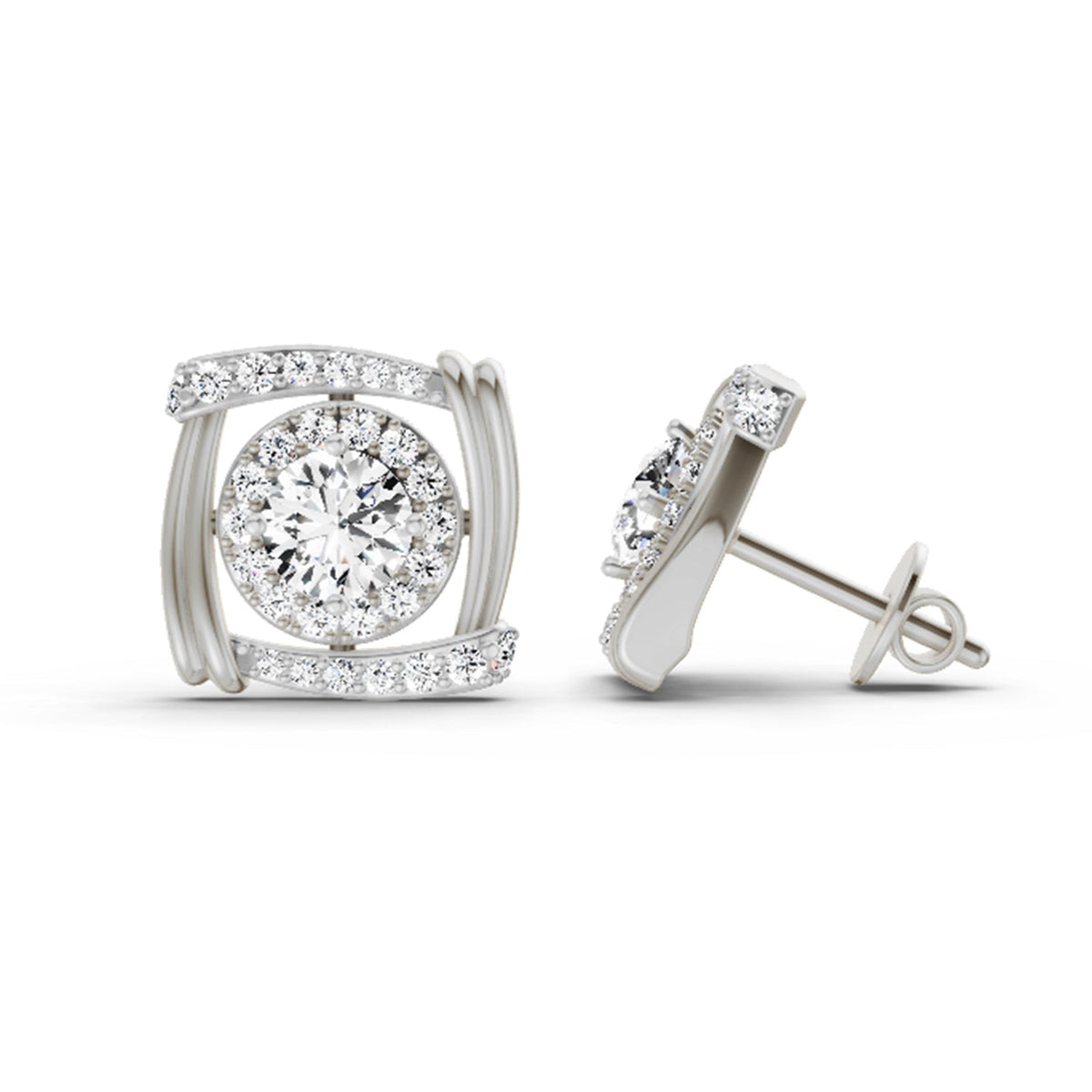 Classic Round Halo Diamond Stud Earrings