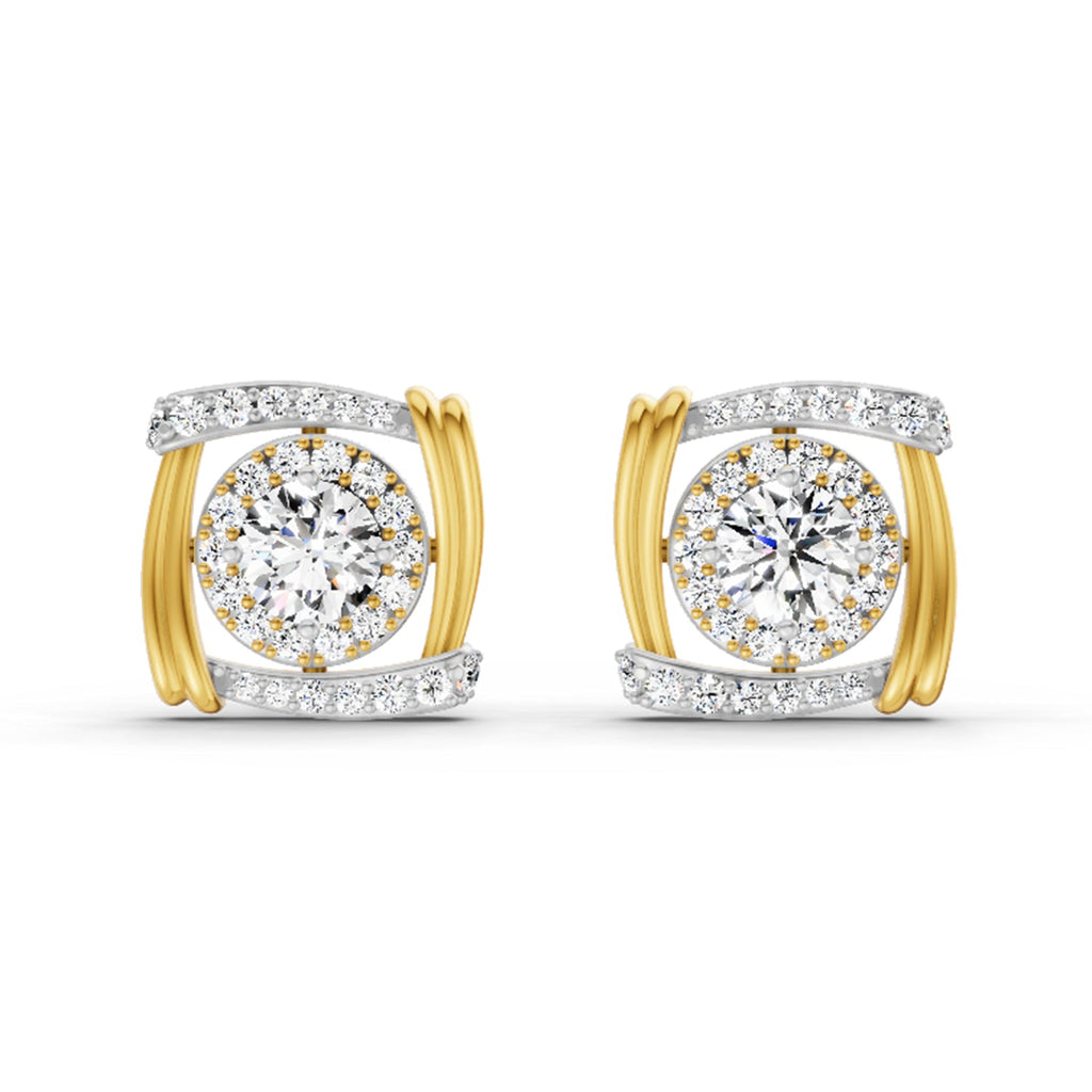 1.48 Carat Round Halo Stud Earrings 14K