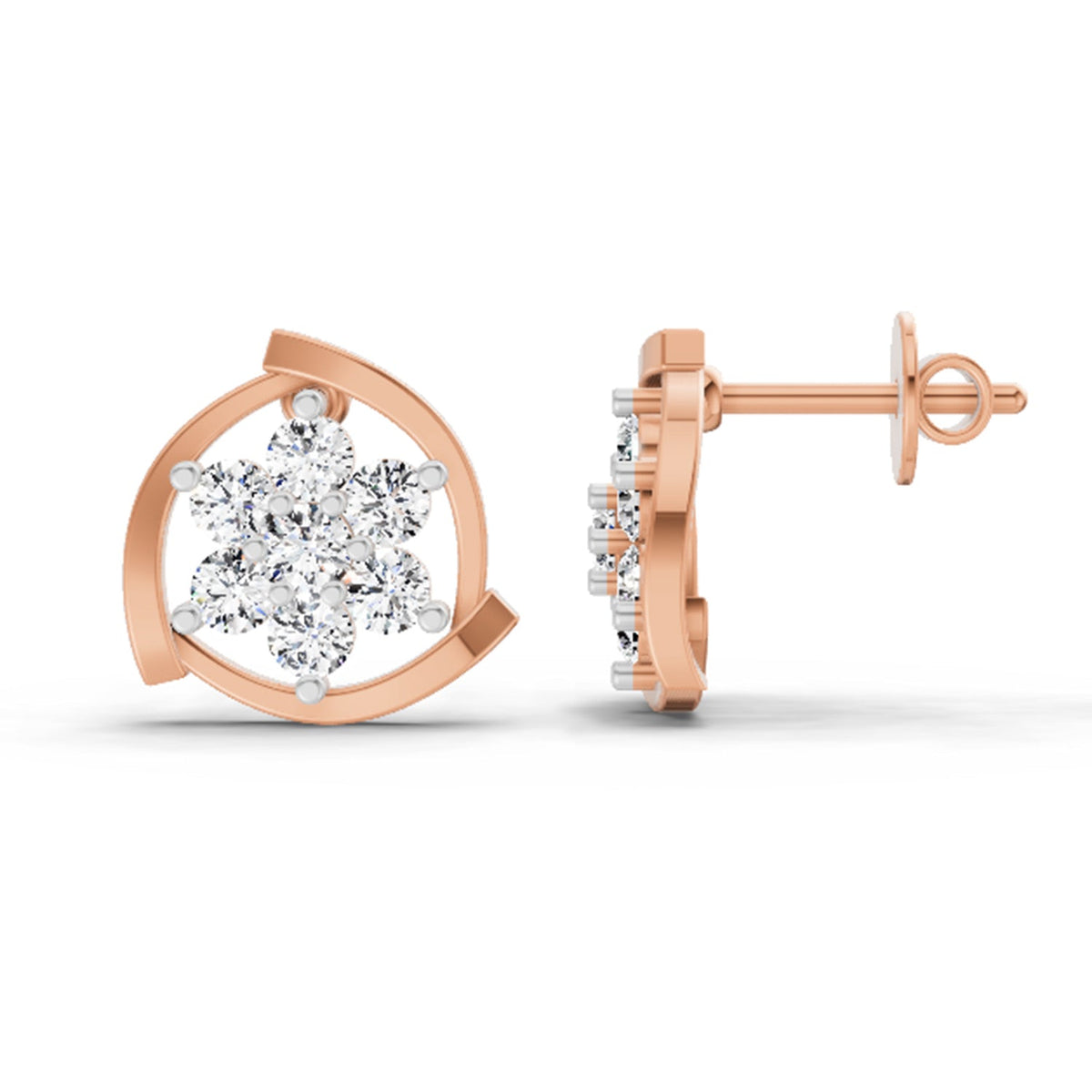 Eternal Round Floral Diamond Stud Earrings