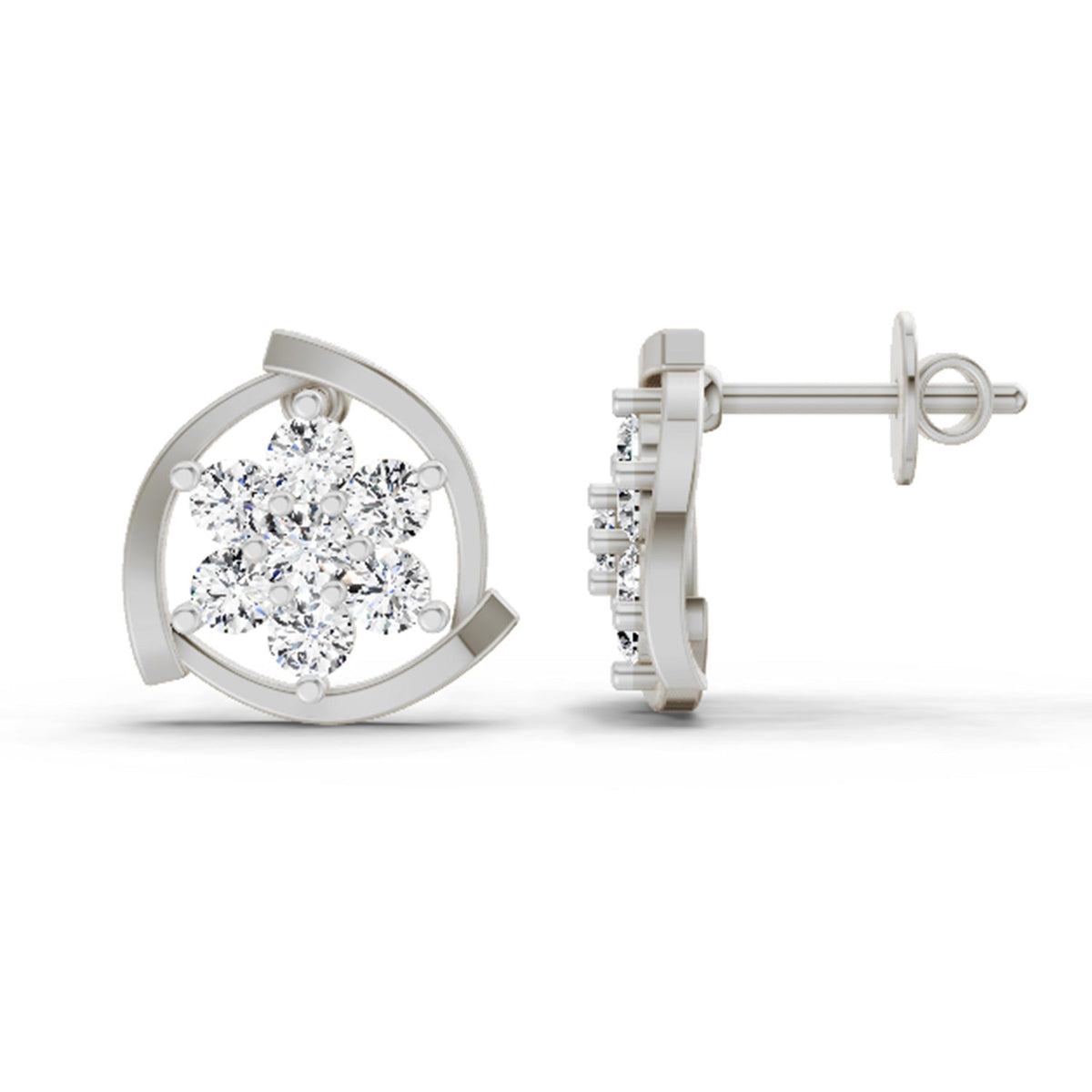 Eternal Round Floral Diamond Stud Earrings