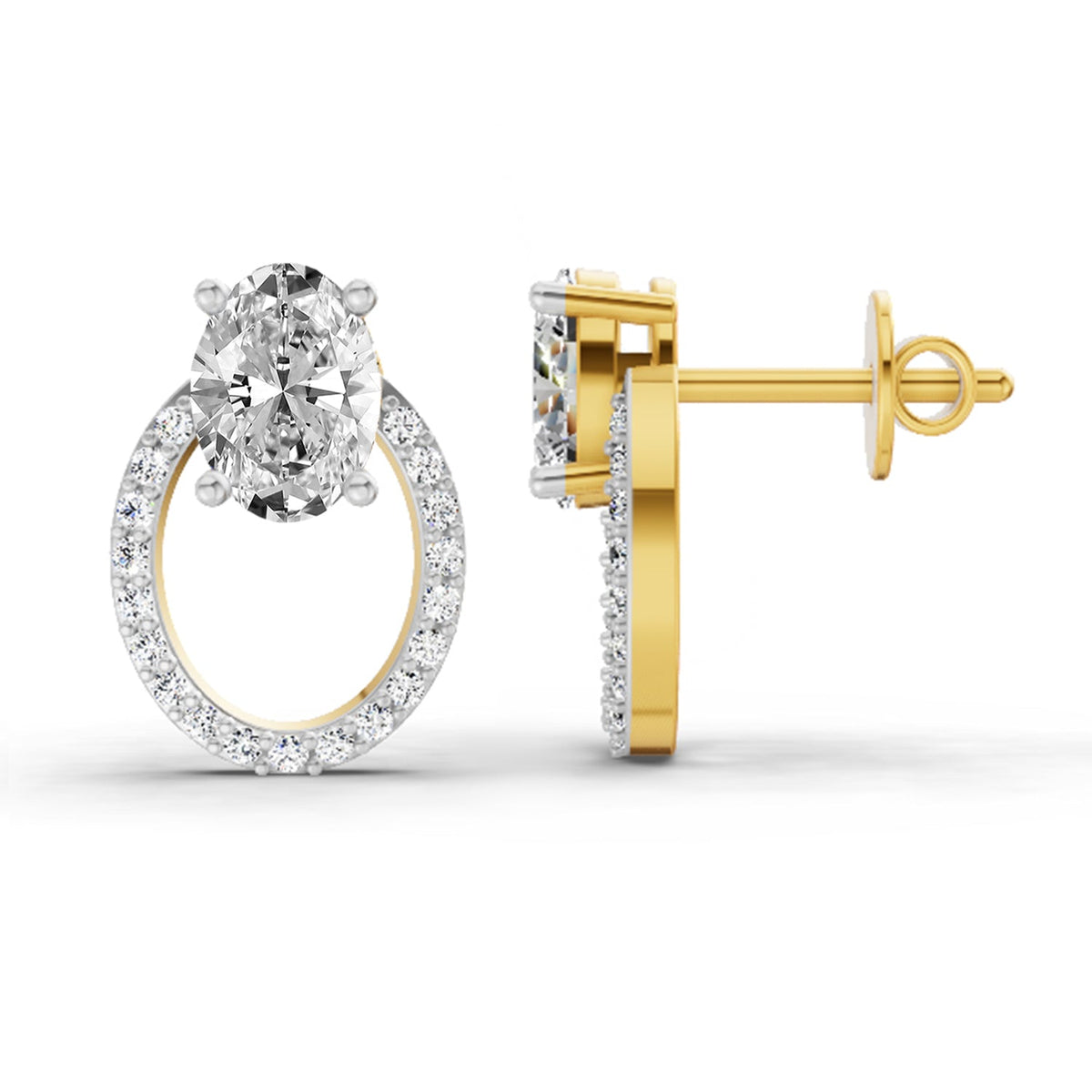 1.73 Carat Oval Halo Stud Diamond Earrings 14K