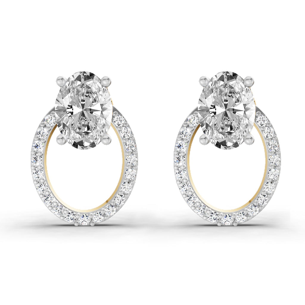 1.73 Carat Oval Halo Stud Diamond Earrings 14K