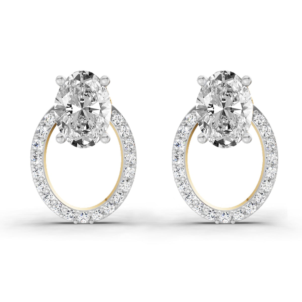 1.73 Carat Oval Halo Stud Diamond Earrings 14K