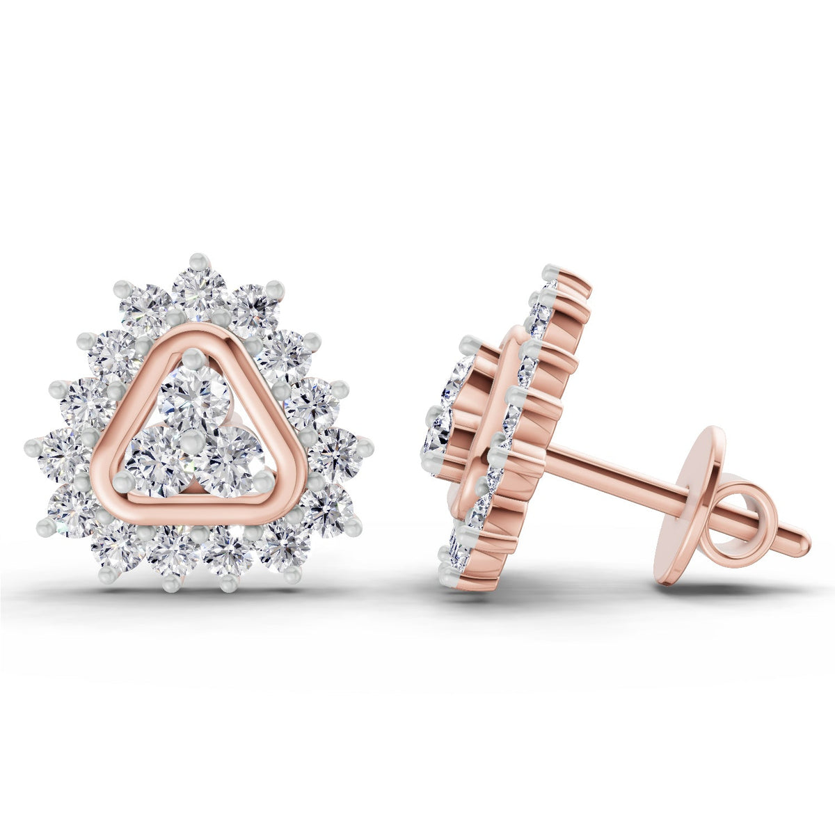 Pristine Geometric Halo Diamond Stud Earrings