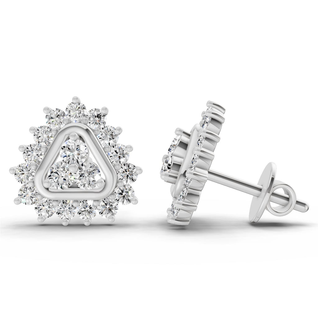 Pristine Geometric Halo Diamond Stud Earrings