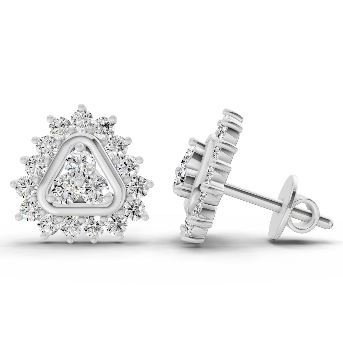 Pristine Geometric Halo Diamond Stud Earrings