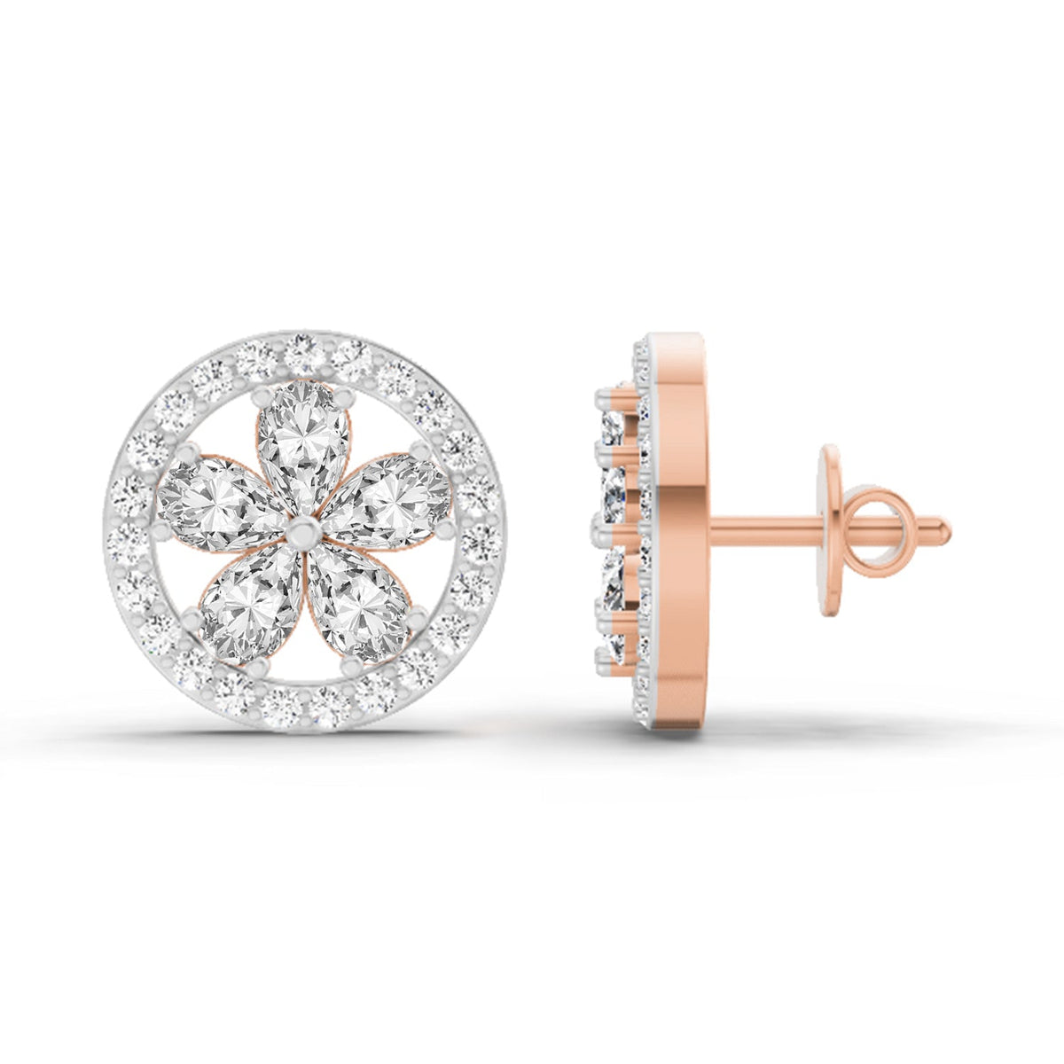 Delicate Pear Floral Diamond Stud Earrings