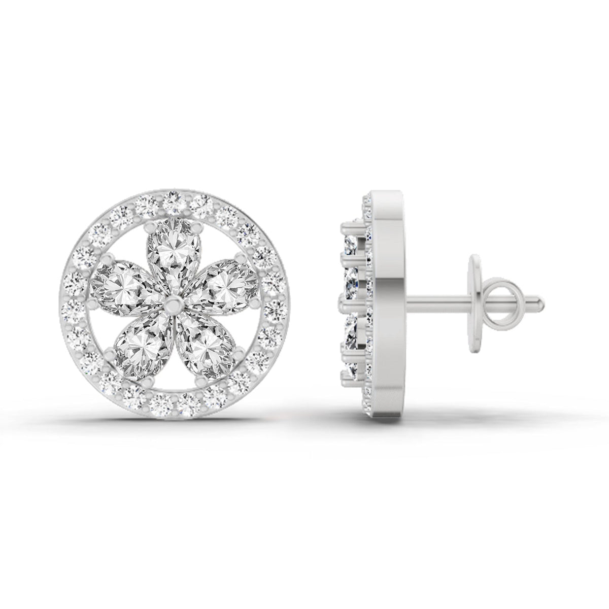 Delicate Pear Floral Diamond Stud Earrings