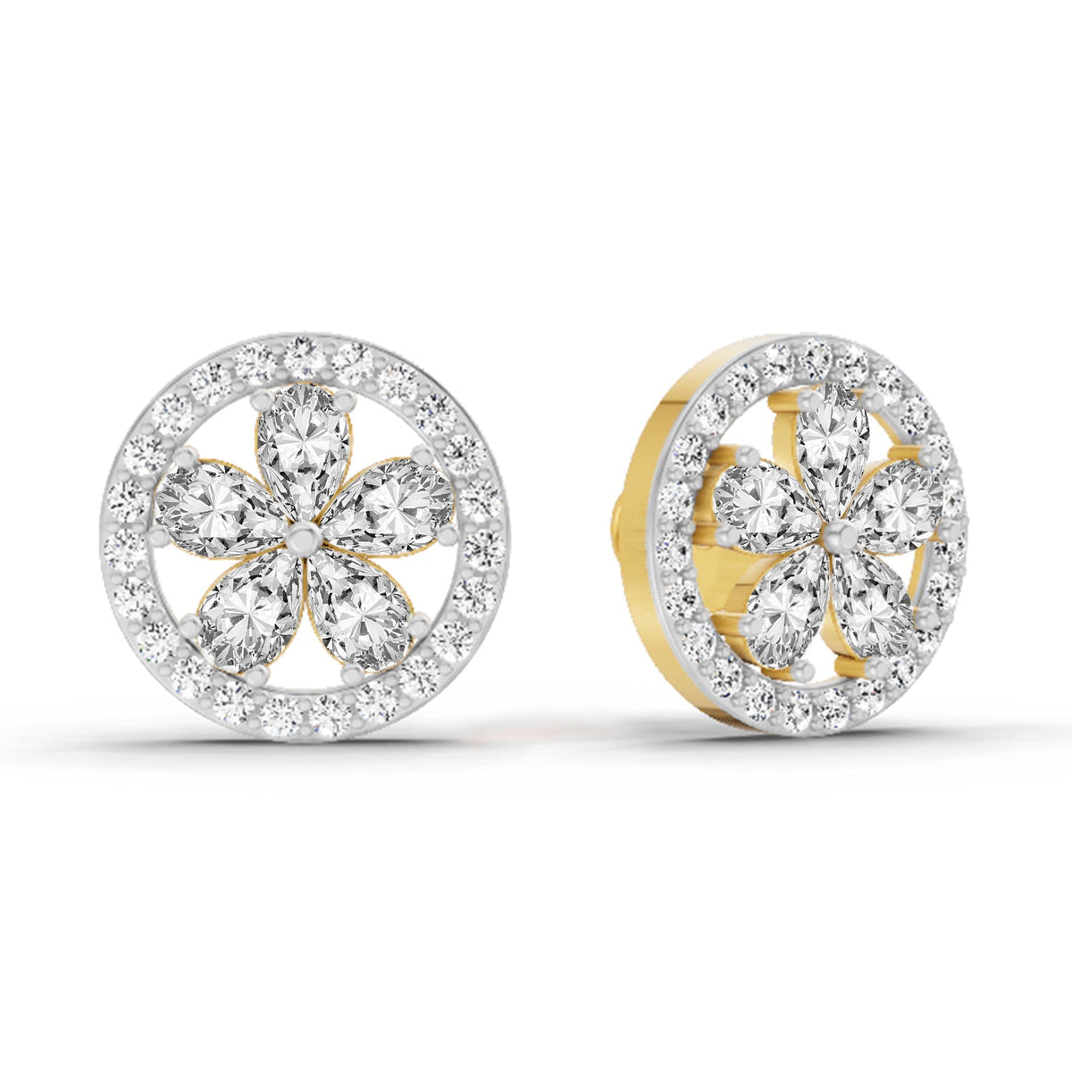 1.46 Carat Pear Flower Halo Stud Earrings 14K