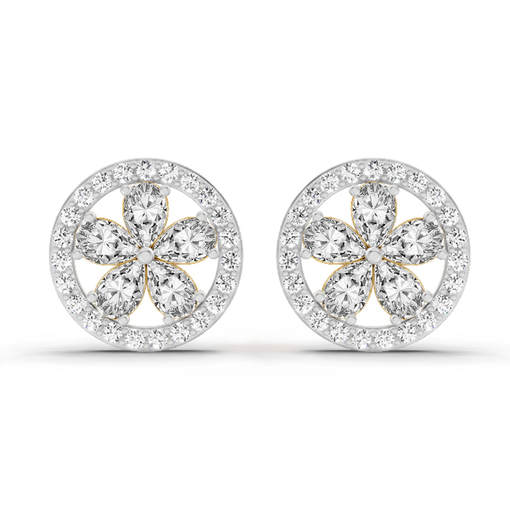 1.46 Carat Pear Flower Halo Stud Earrings 14K