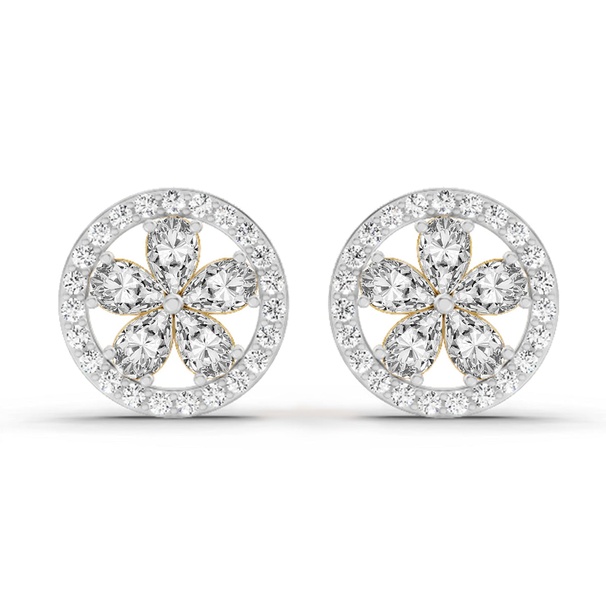 1.46 Carat Pear Flower Halo Stud Earrings 14K
