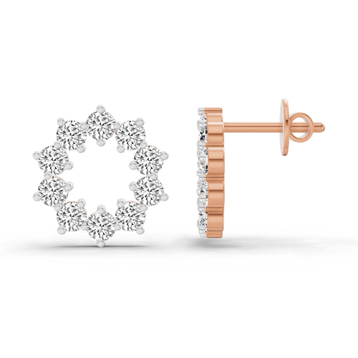 Sparkling Round Floral Diamond Stud Earrings