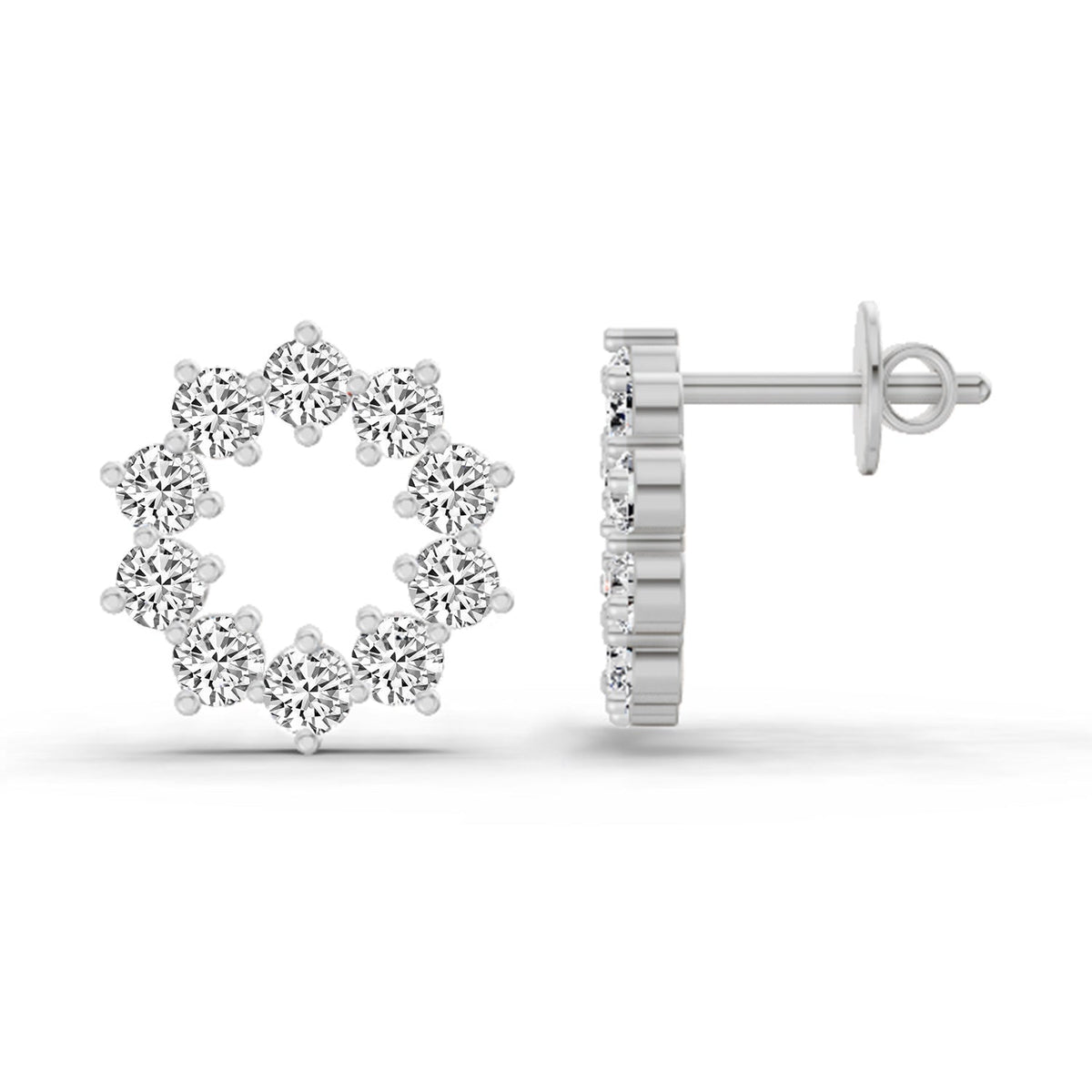 Sparkling Round Floral Diamond Stud Earrings