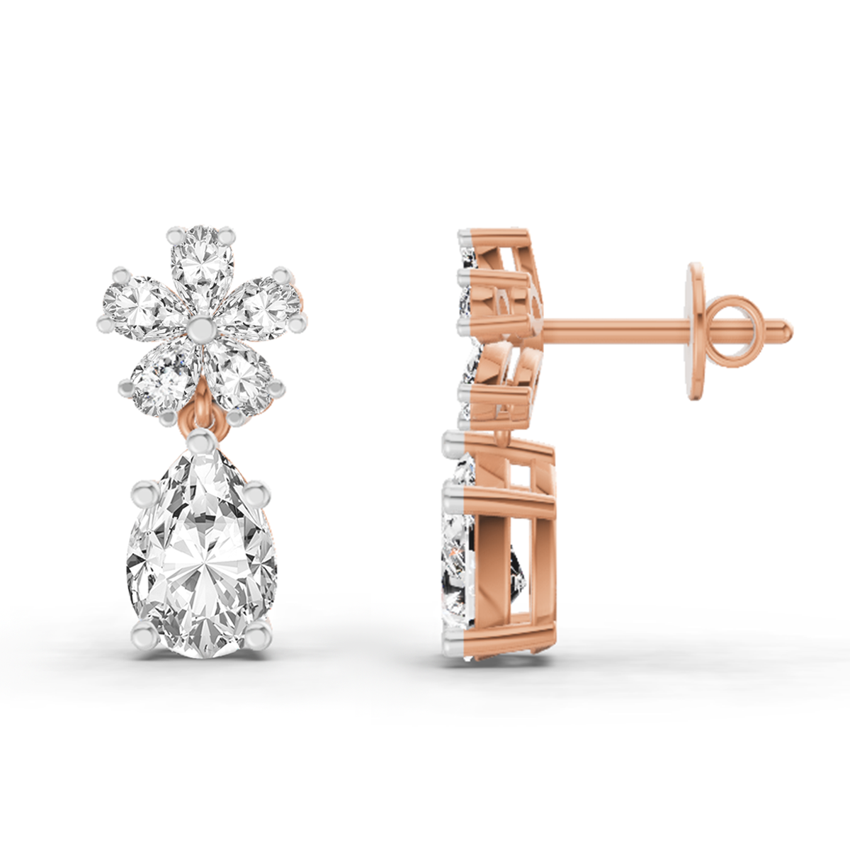 Stunning Pear Floral Diamond Drop Earrings