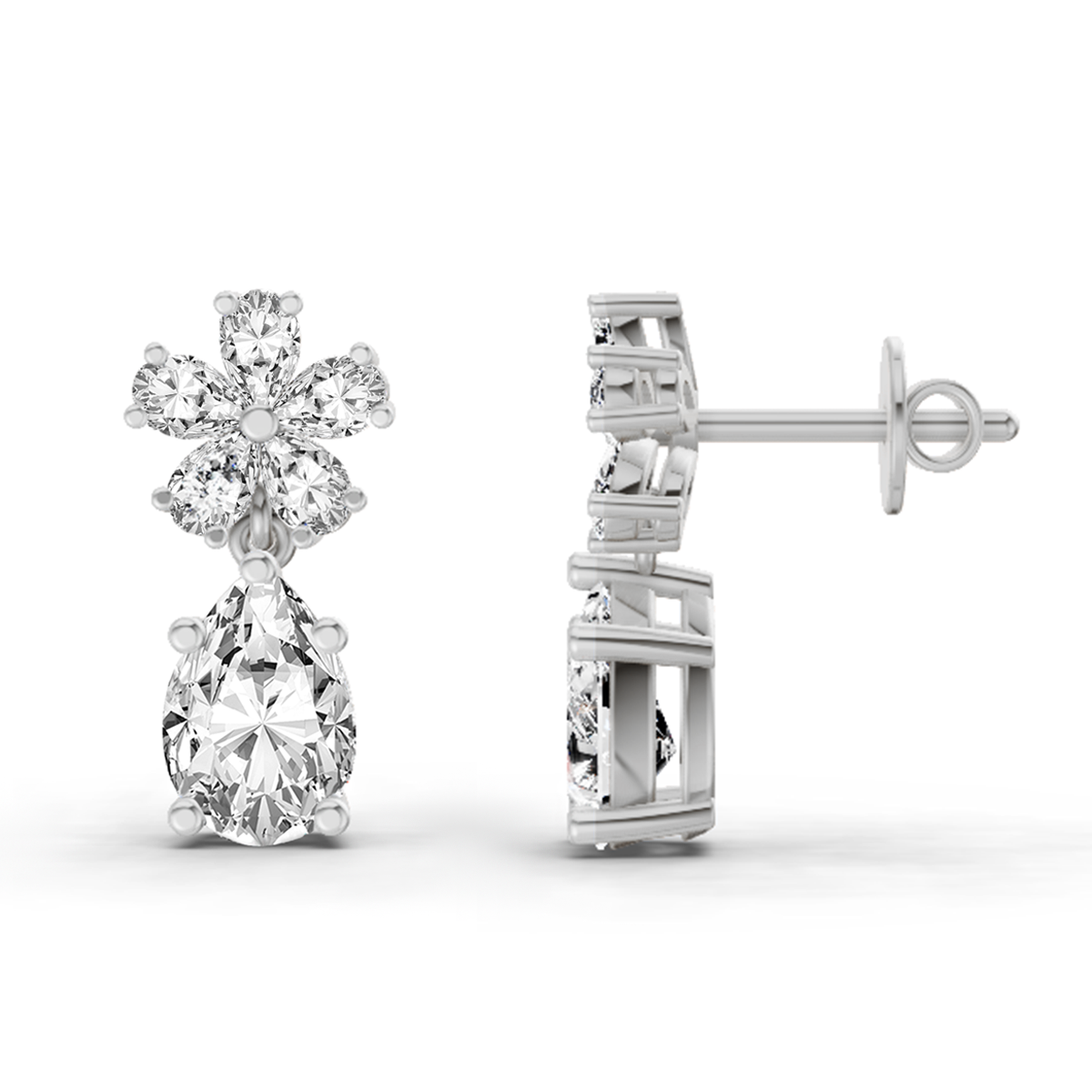 Stunning Pear Floral Diamond Drop Earrings