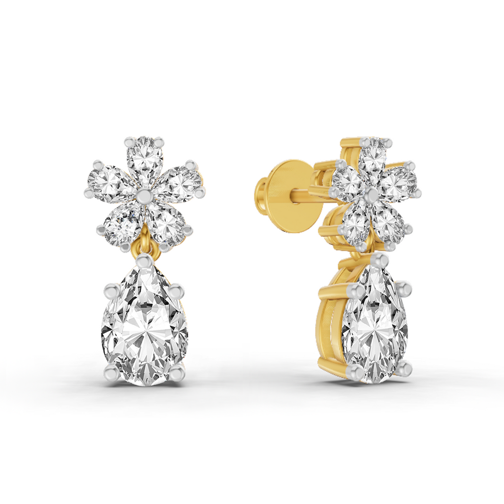 2.8 Carat Floral Pear Drop Earrings 14K