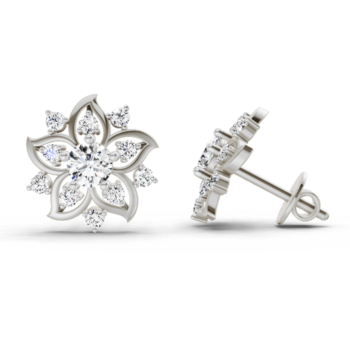 Dreamy Round Floral Diamond Stud Earrings