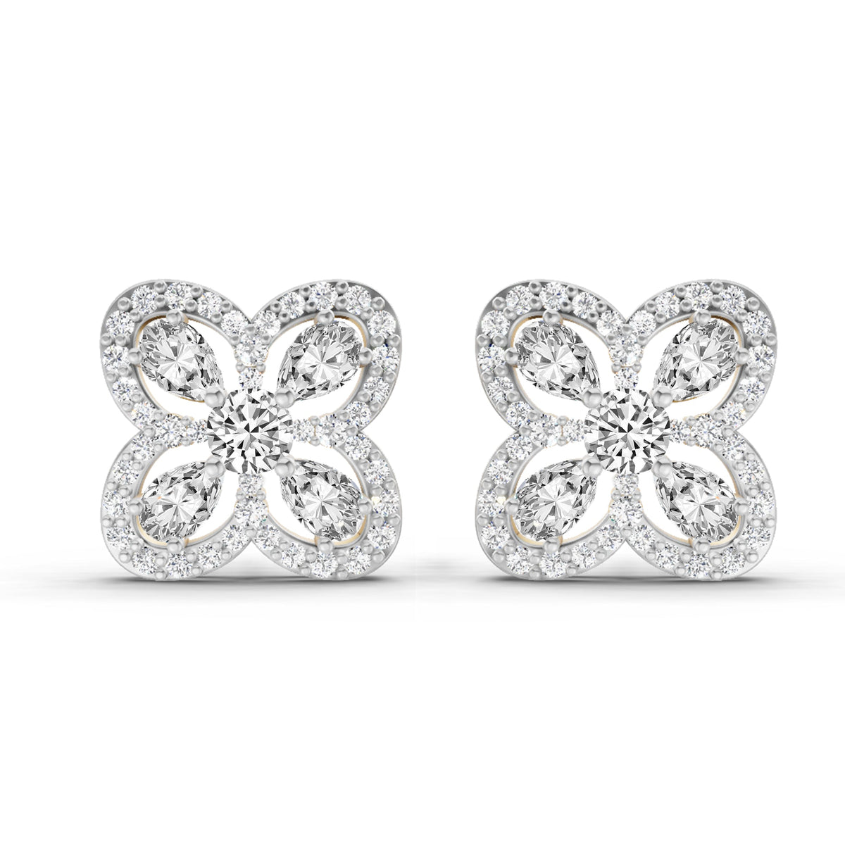 0.9 Carat Round Halo Earrings 14K
