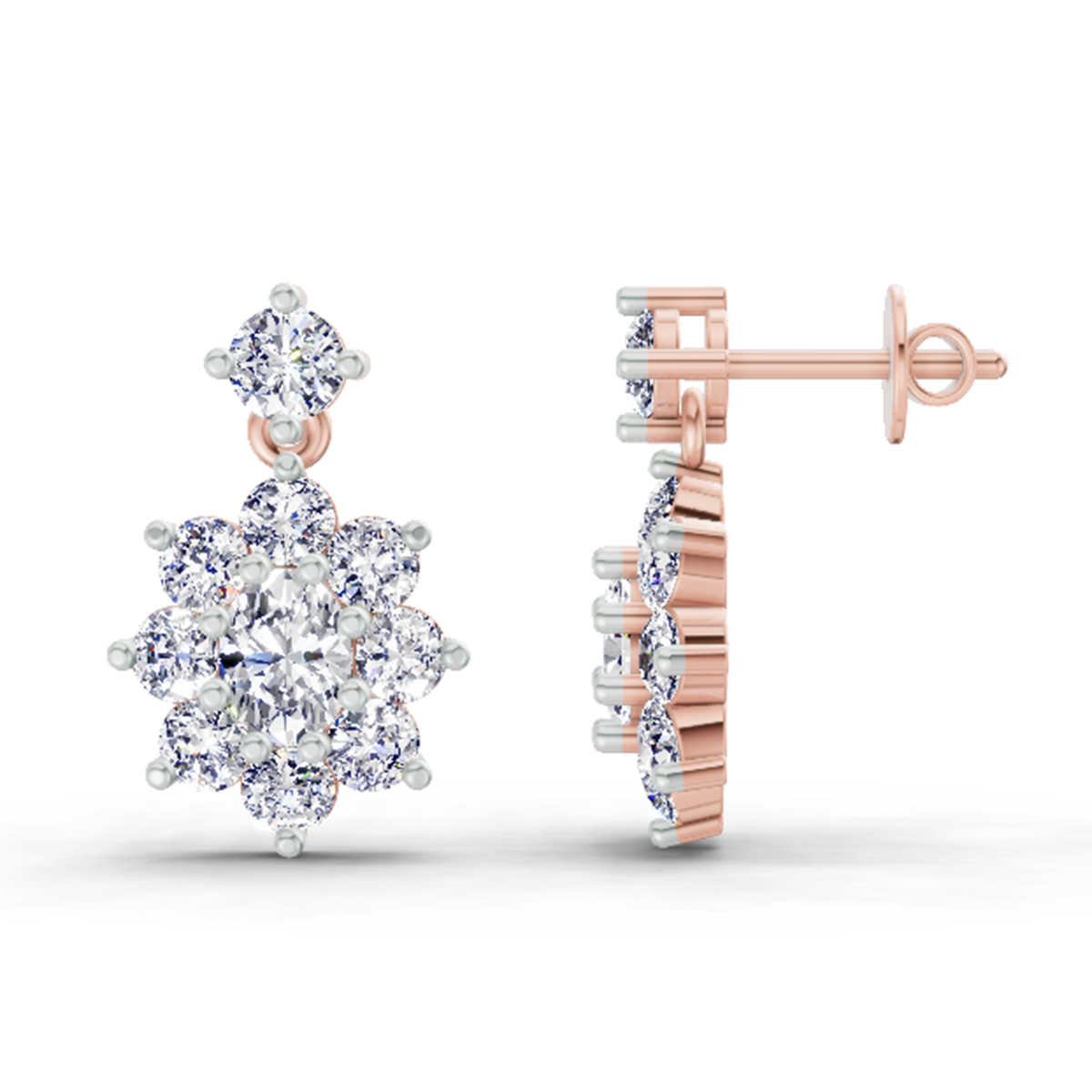Glistening Floral Diamond Stud Earrings