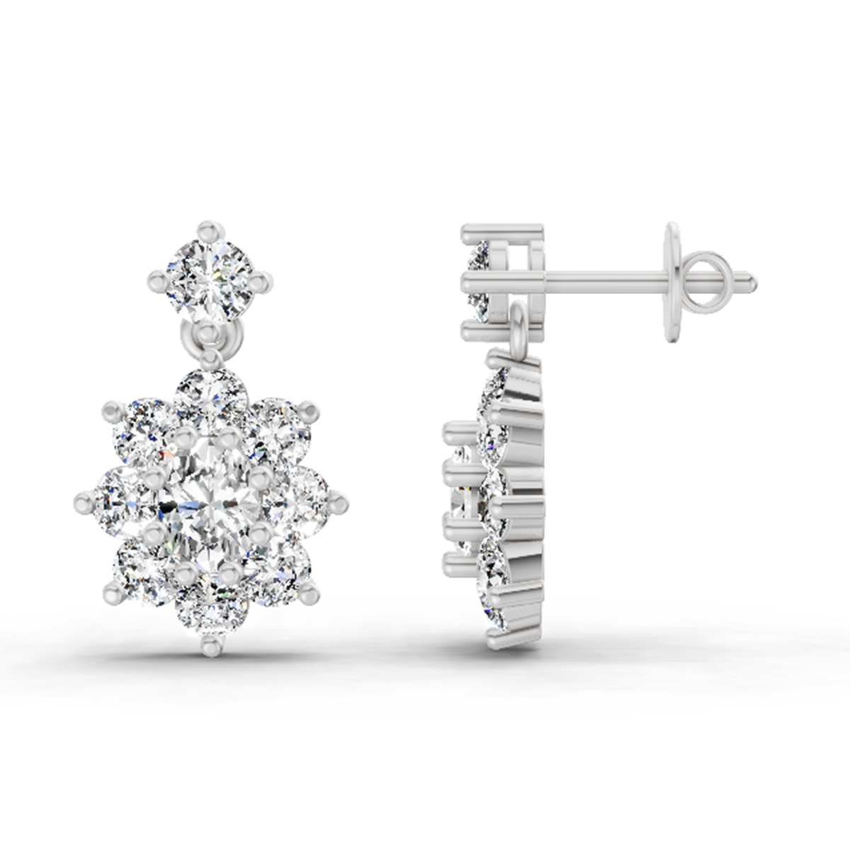 Glistening Floral Diamond Stud Earrings