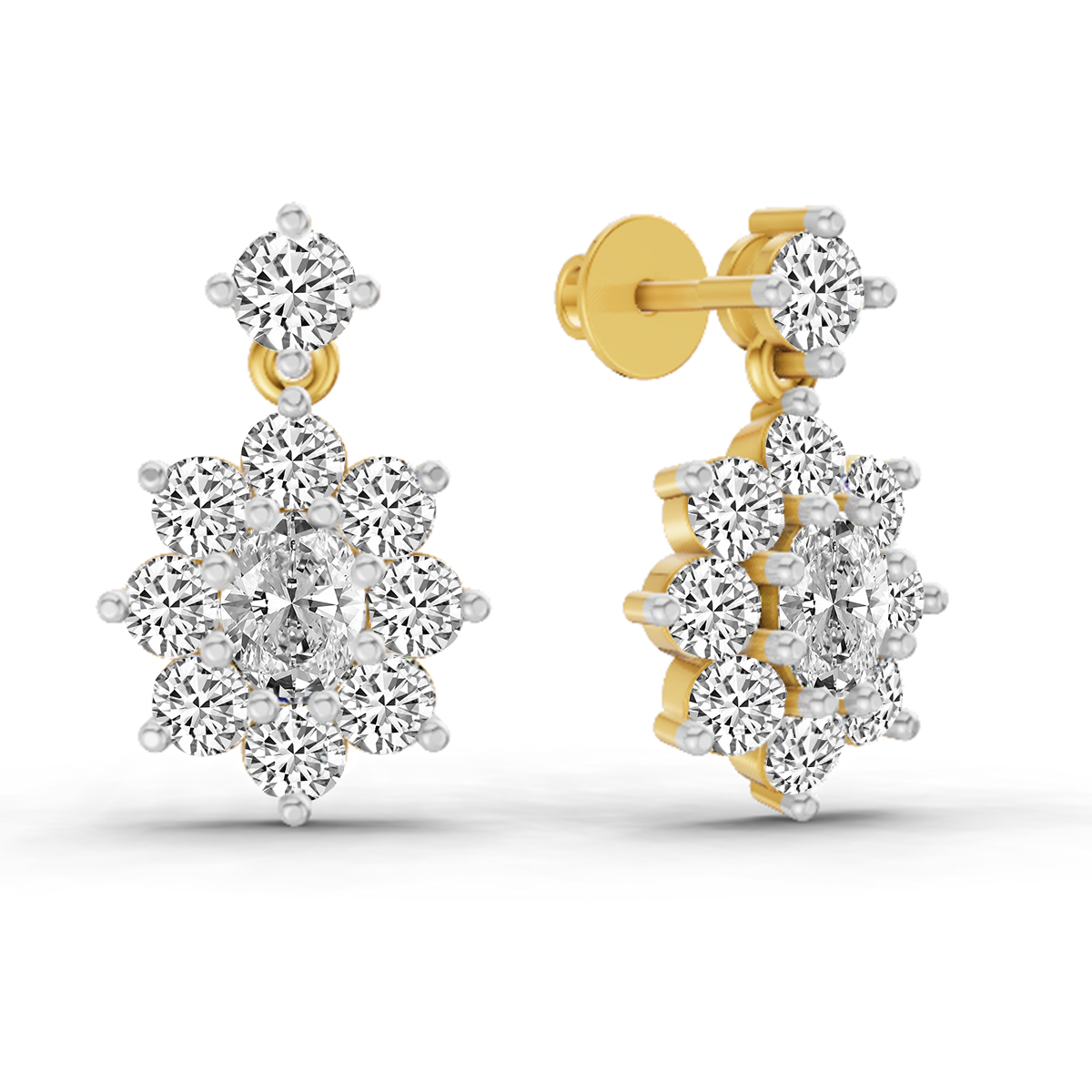 2.79 Carat Floral Drop Stud Earrings 14K