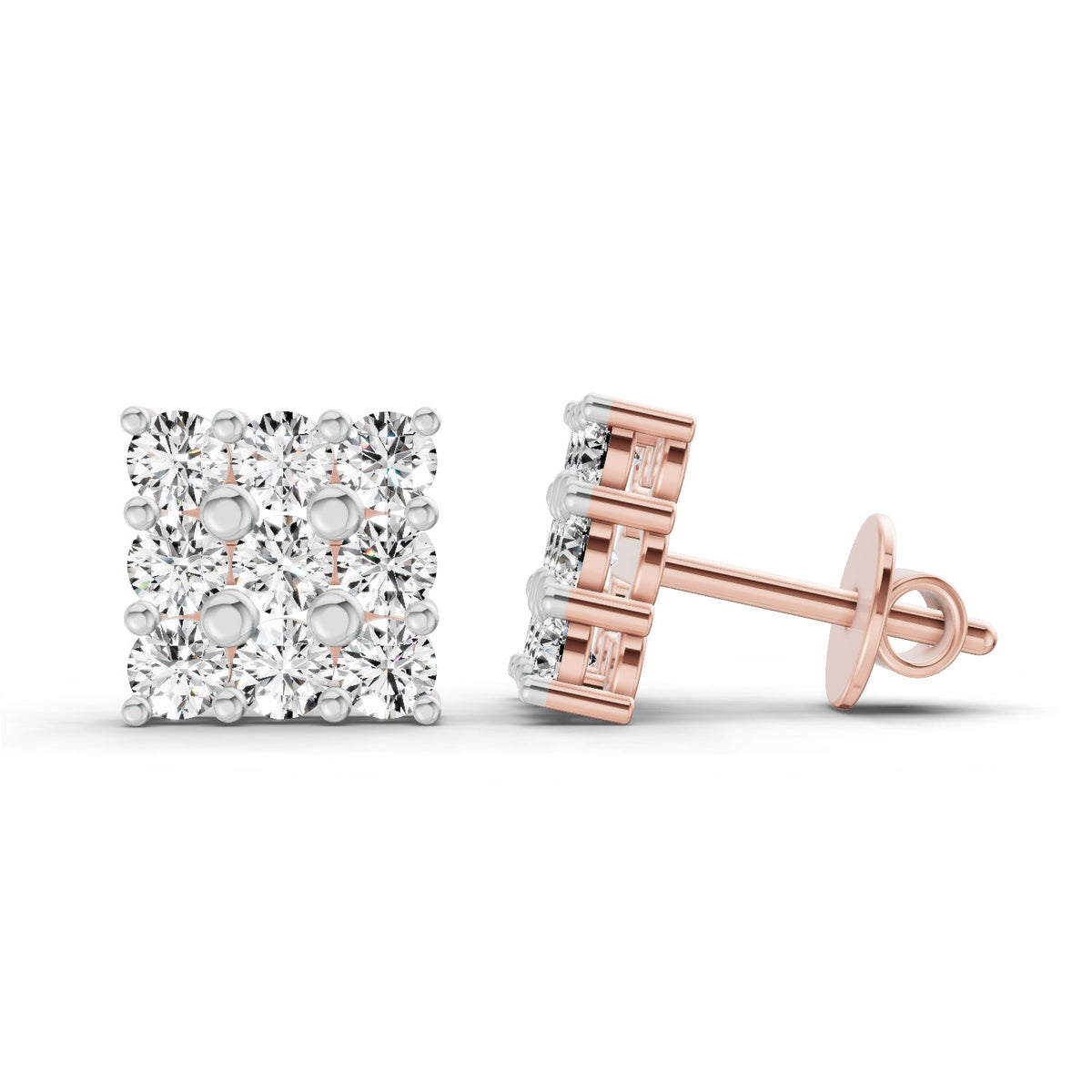 Enchanting Round Cluster Diamond Stud Earrings