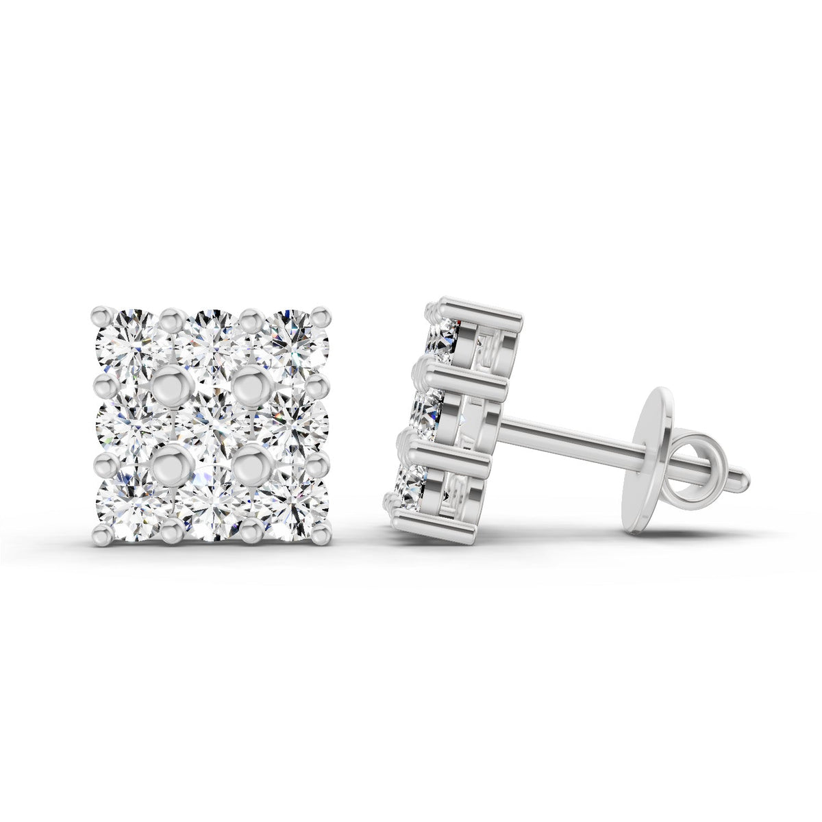 Enchanting Round Cluster Diamond Stud Earrings