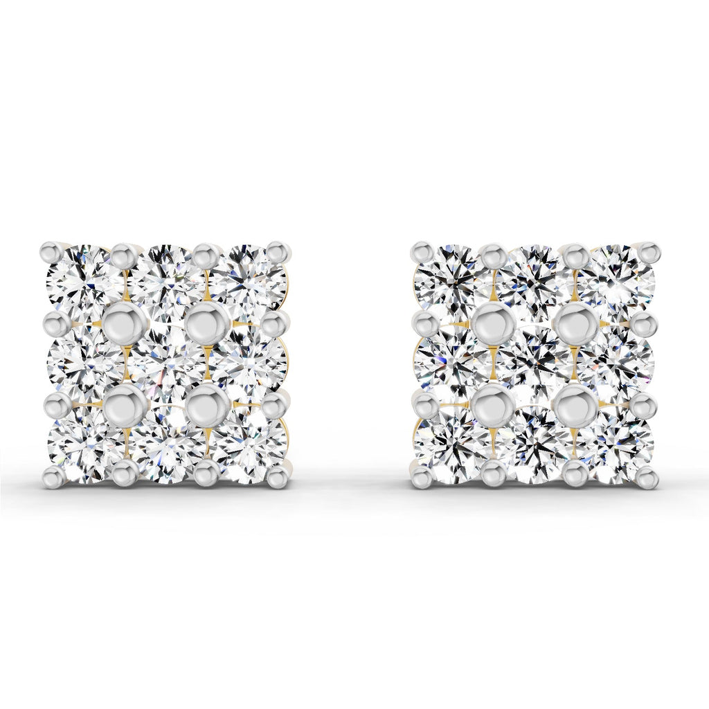 0.94 Carat Round Cluster Stud Earrings 14K