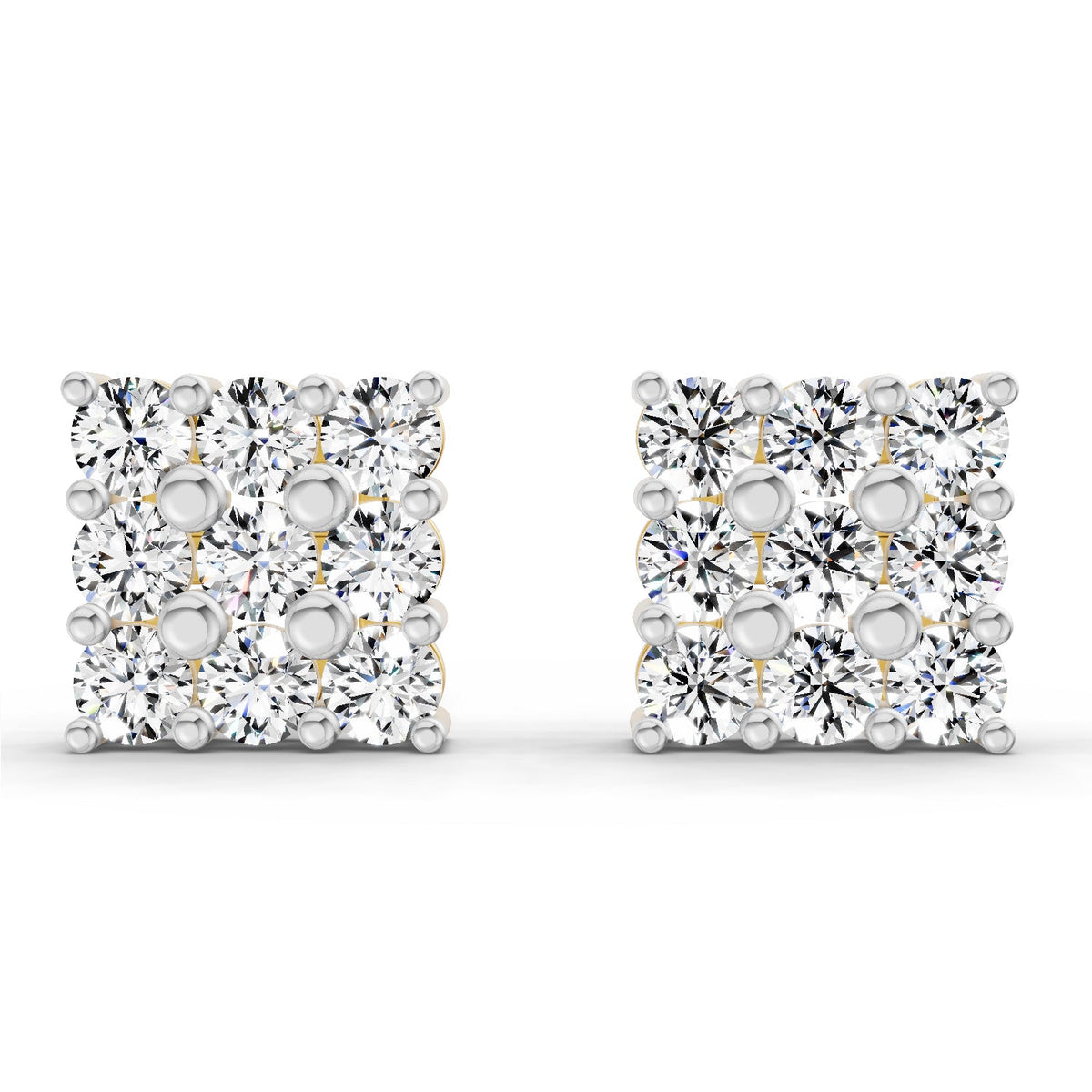 0.94 Carat Round Cluster Stud Earrings 14K