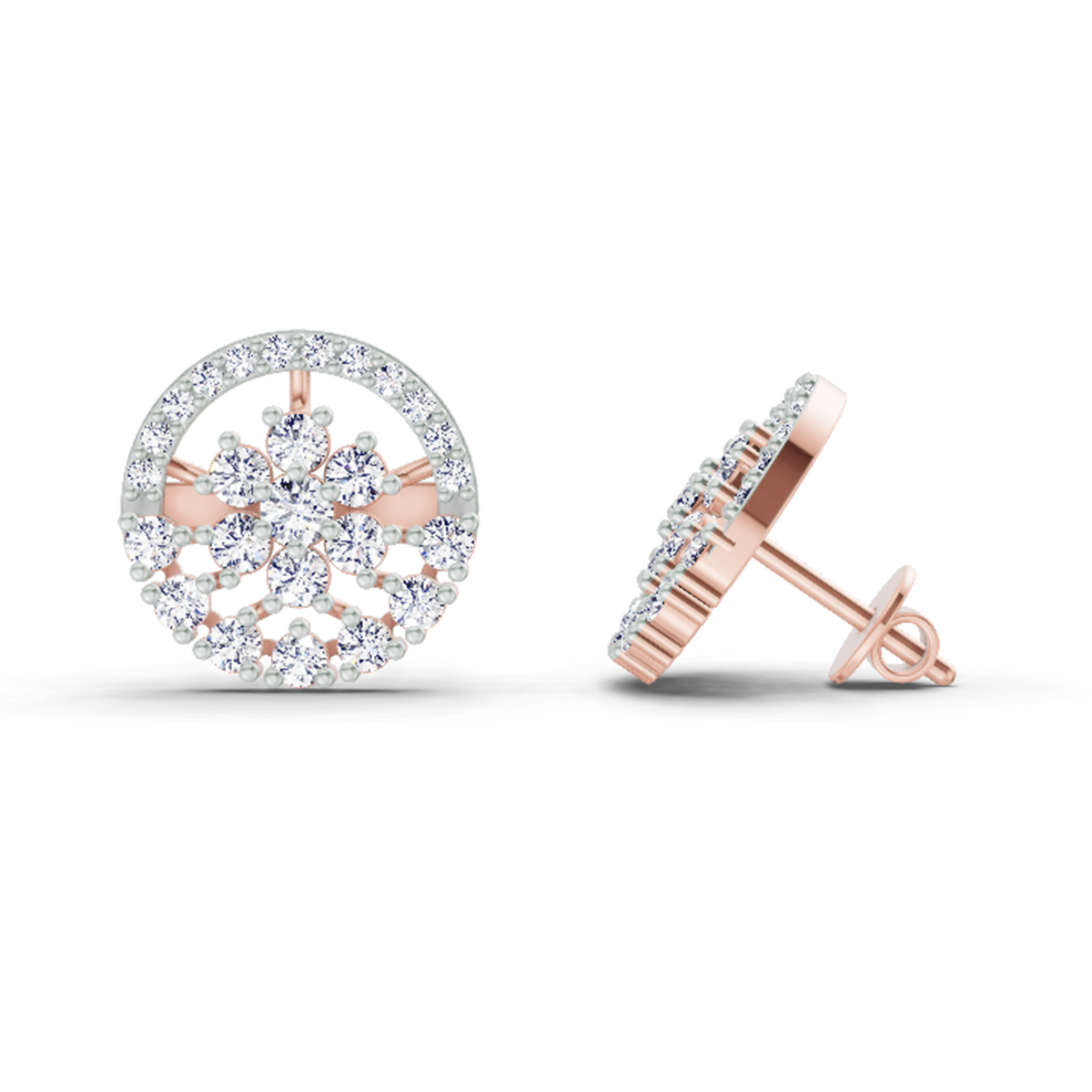 Pristine Round Floral Diamond Stud Earrings