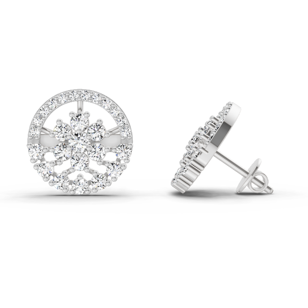 Pristine Round Floral Diamond Stud Earrings