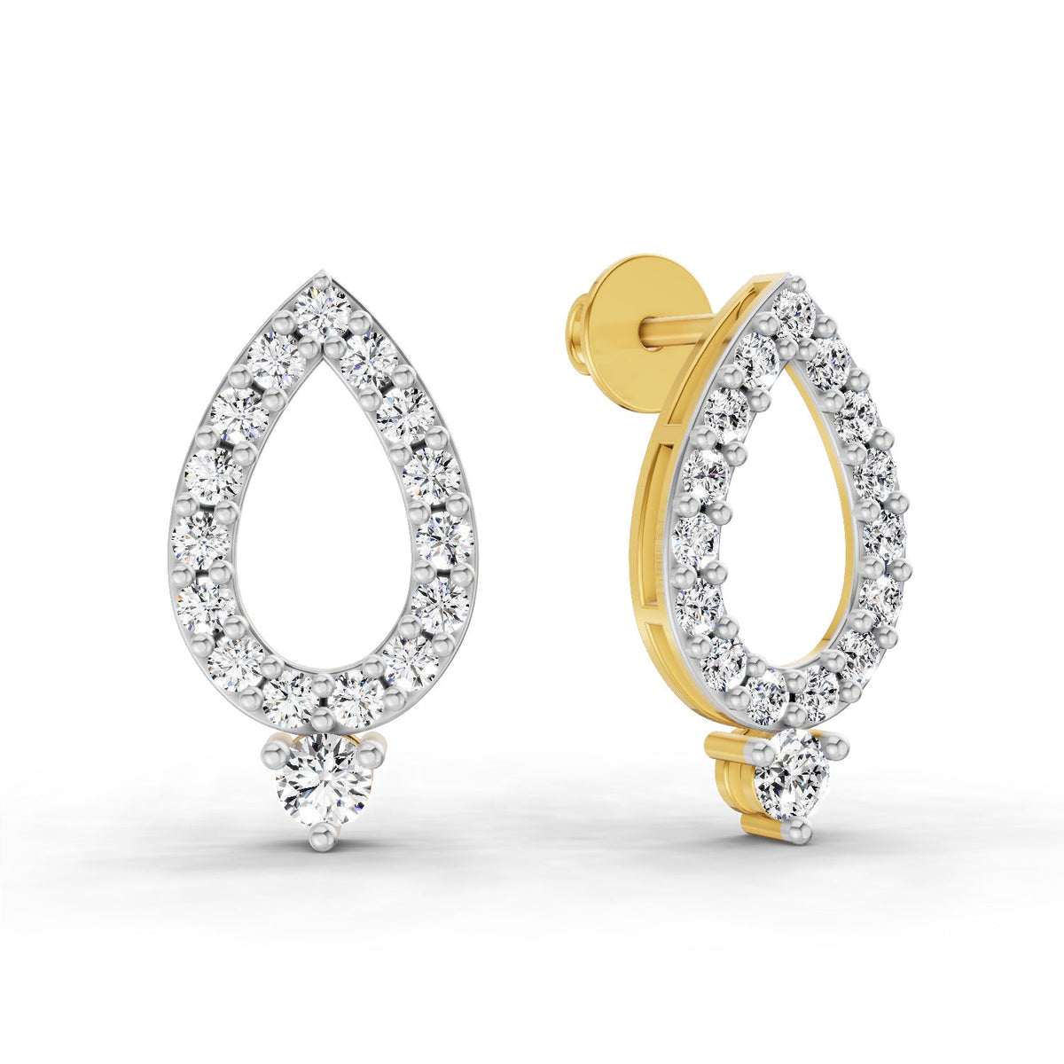 0.89 Carat Round Teardrop Stud Earrings 14K