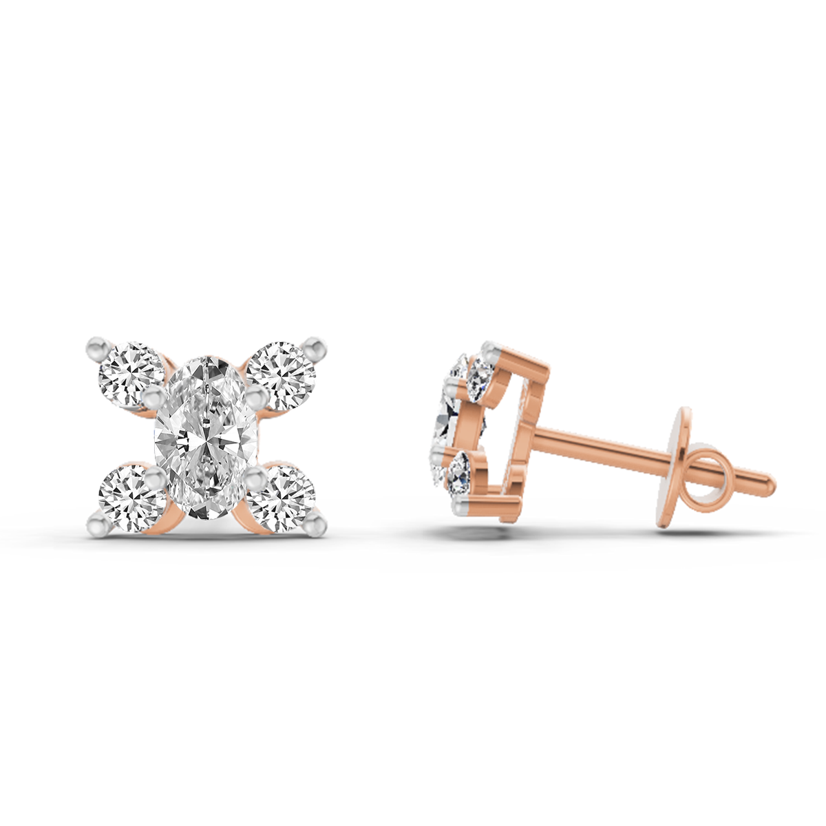 Eternal Oval Floral Diamond Stud Earrings
