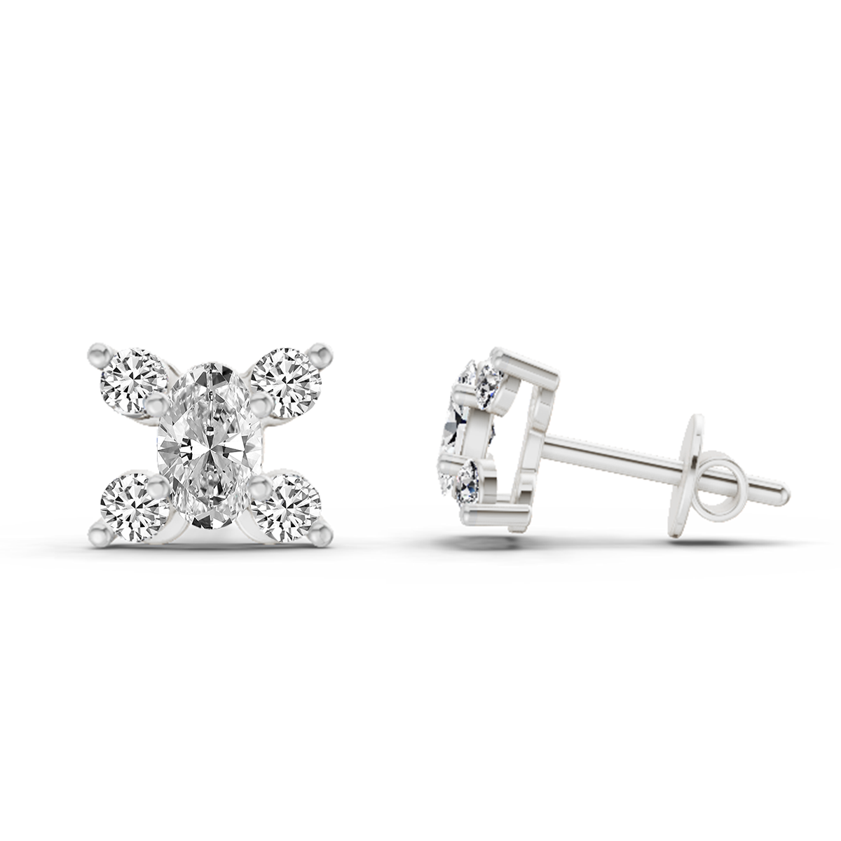 Eternal Oval Floral Diamond Stud Earrings
