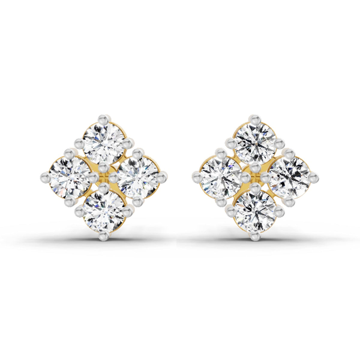 0.76 Carat Round Cluster Stud Earrings 14K