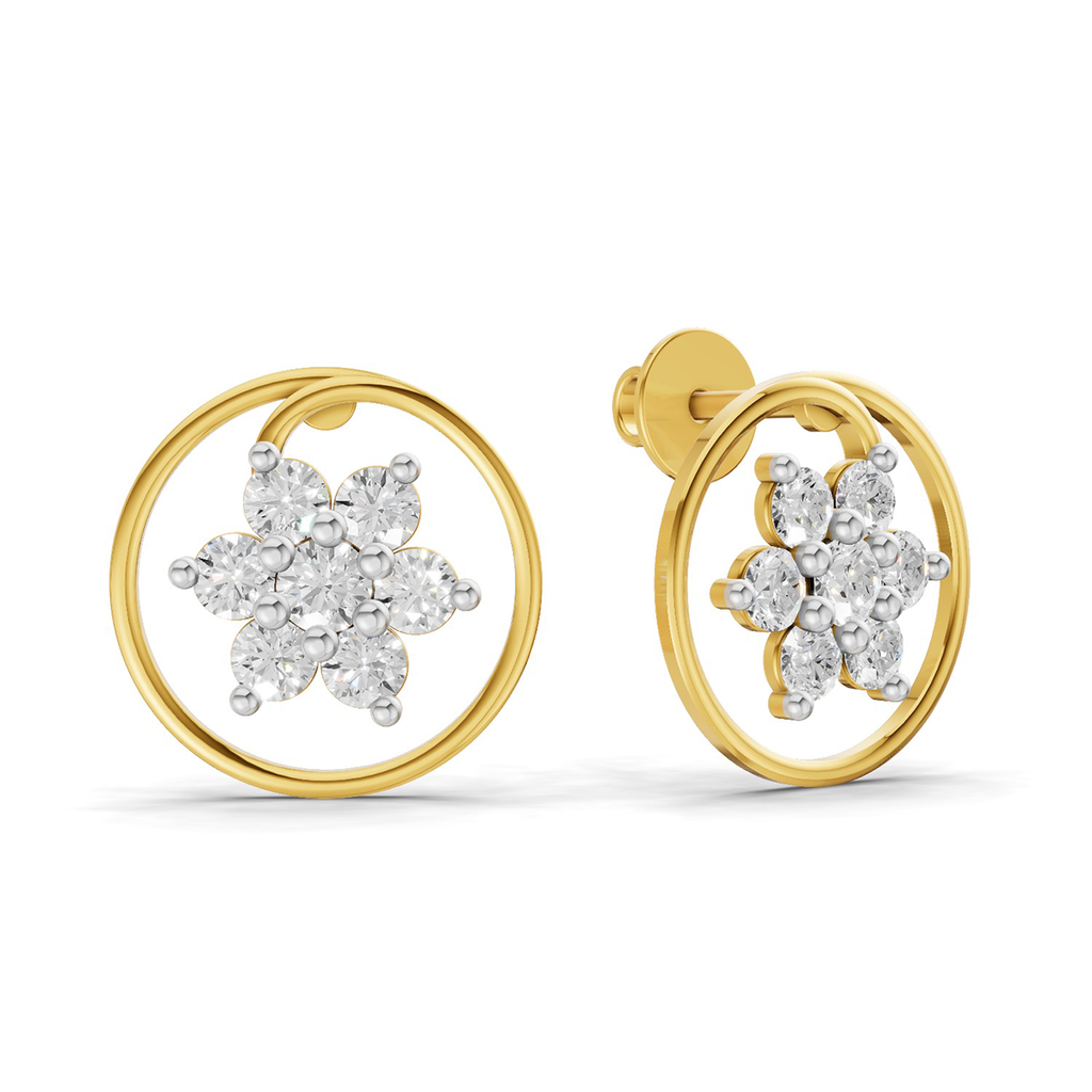 0.78 Carat Round Halo Petal Diamond Earrings 14K