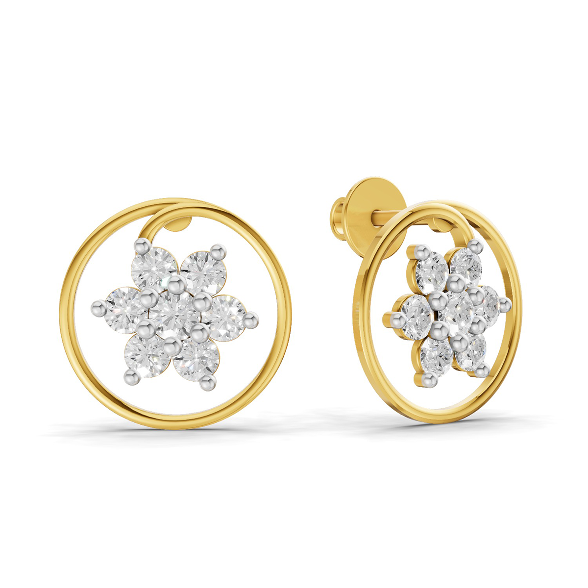 0.78 Carat Round Halo Petal Diamond Earrings 14K