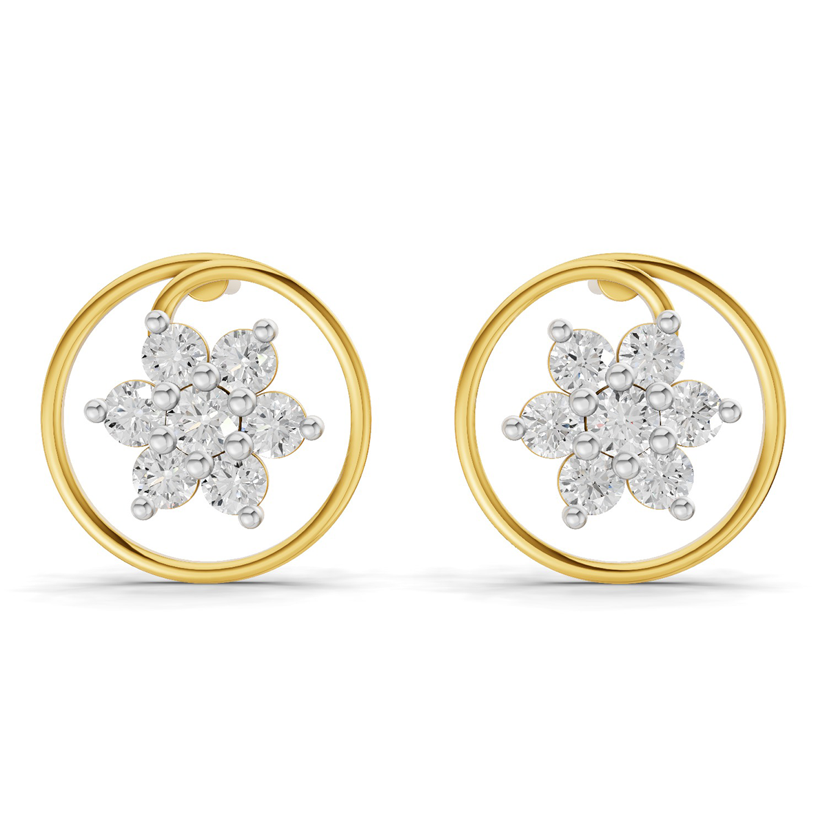 0.78 Carat Round Halo Petal Diamond Earrings 14K
