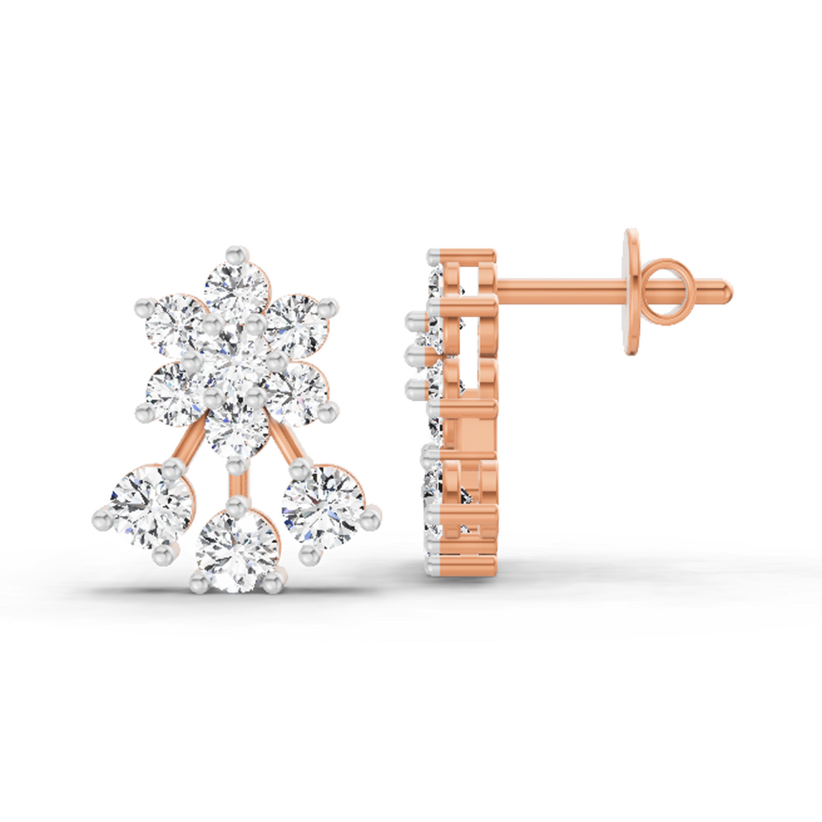 Dazzling Round Floral Diamond Stud Earrings