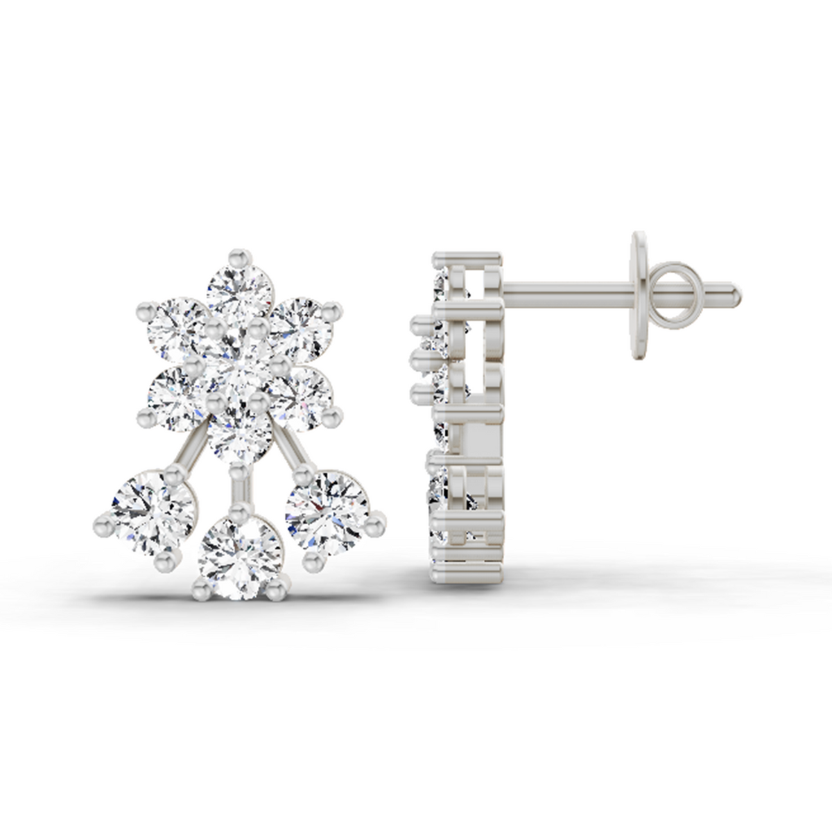 Dazzling Round Floral Diamond Stud Earrings