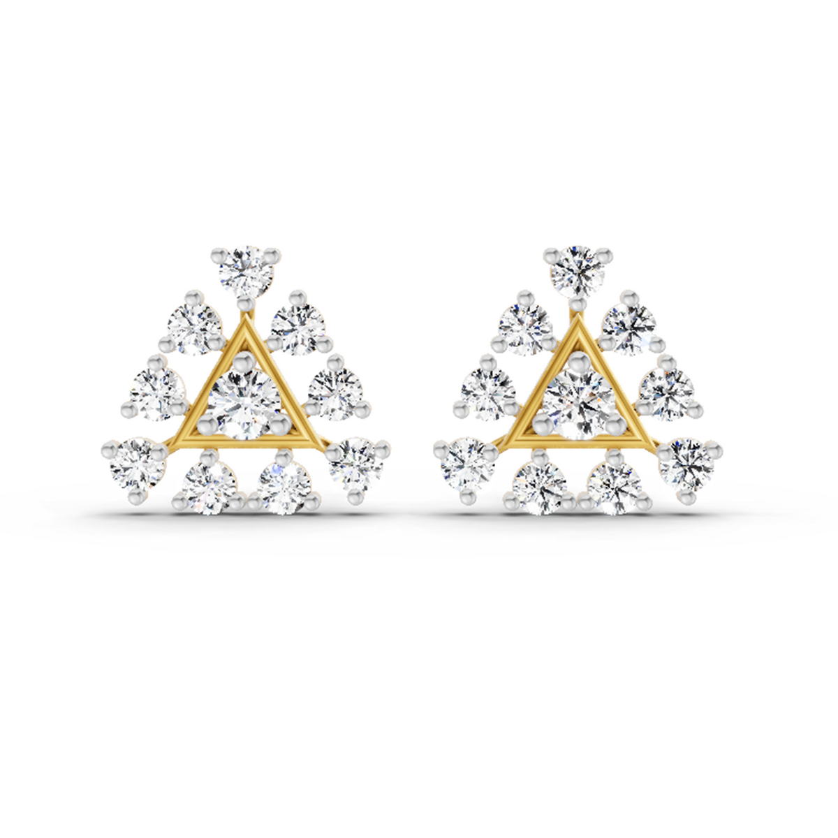 0.91 Carat Round Triangle Stud Earrings 14K